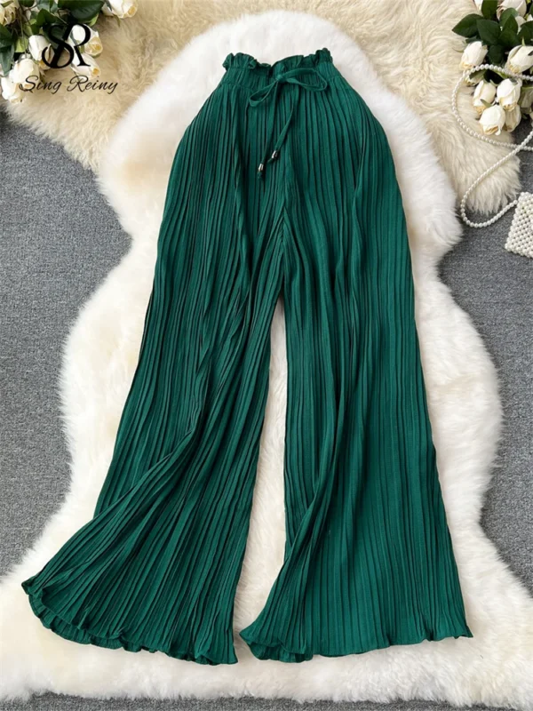 SINGREINY Bandage Basics Casual Pants Women Summer Oversize Draped Wide Legs Pants High Waist Solid Long Pleated Trousers 4