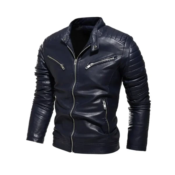 Motorcycle PU Leather Jacket Men's Slim Clothing New Plus Velvet PU Leather Jackets Men's Jacket Casual Motorcycle Coat Black 6