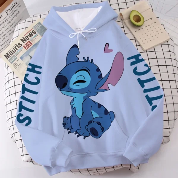 Disney Hoodie Fashion Stitch Angel Monster Letter Cartoon Sweatshirt Pullover Cute Harajuku Unisex Women's Pocket Top 6