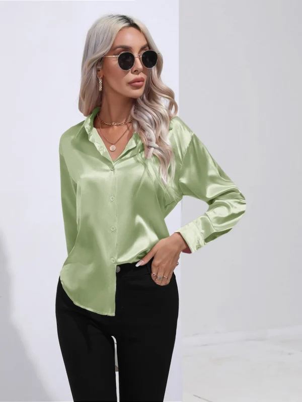 2024 Spring Summer Satin Shirt Women Long Sleeve Shirt Ladies Blouses Loose Button Up Shirts For Women 4