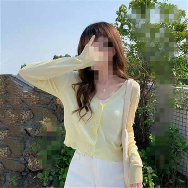 Korean Cardigan Women Thin Summer Casual Solid Feminino Sun-proof All-match Knitted V-neck Sweet Style Candy Color Basic Daily 4