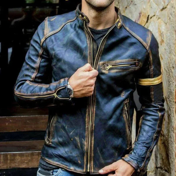 2022 Autumn Motorcycle Leather Jacket Men Street Fashion Bomber Jackets Casual Stand Collar Coat Mens Retro Pu Biker Outwear 5Xl 3