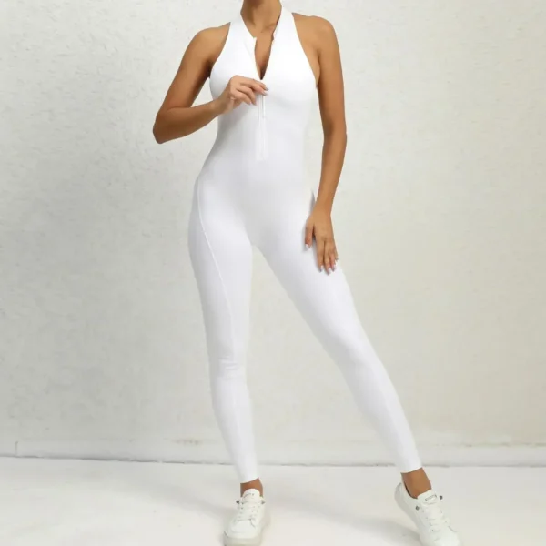 Sexy Hollow Backless Scrunch Sporty Jumpsuit Raises Butt Woman Gym Set One Piece Sport Suit Sleeveless Zip Yoga Fitness Overalls 5