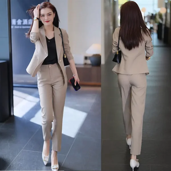 2023 Autumn New Korean Style Slim Fit Jacket Blazer Casual Pencil Pants Two Piece Elegant Women's Pants Set Office Outfits 2