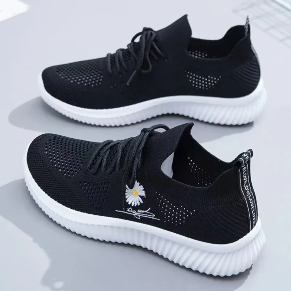 Summer Ladies Knitted Sneakers Fashion Simple Lace-up Running Shoes Mesh Breathable Casual Female Students 3