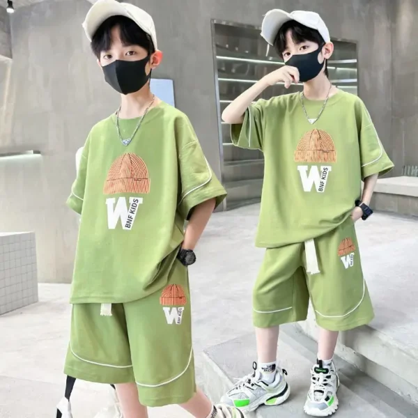 Boys Summer 2023 New Casual Shorts Sleeve Sleeveless T-shirts+Pants 2pcs Sets 5-14 Years Teenage Sportswear Children Outfits Set 5