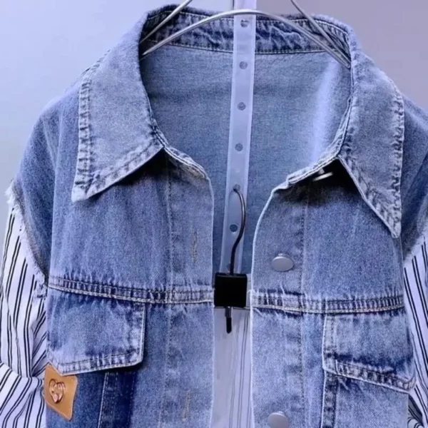 Fashion Striped Denim Jacket Women's Spring/Summer 2024 New Design Sense Stitching Women Jackets Temperament Coat Top 4