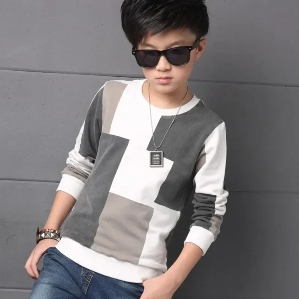 New Autumn T shirt for Boy Children Clothing Plaid Casual Teenager Long Sleeve Tops Kids Tees Clothes 5 6 8 10 12 13 14 Years 1