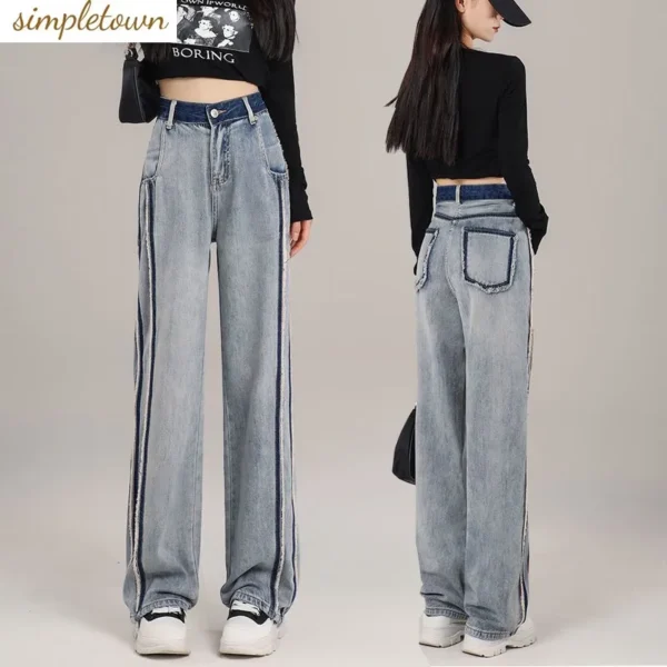 2024 Spring/Summer New High Waist Wide Leg Jeans Women's Loose and Slim Fashion Straight Leg Pants Trendy 1