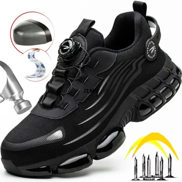 ZLMY Anti-slip Safety Shoes Men Steel Toe Sneaker Puncture Proof Rotary Button Safety Work Boots Man Sport Work Shoes Anti-smash 2