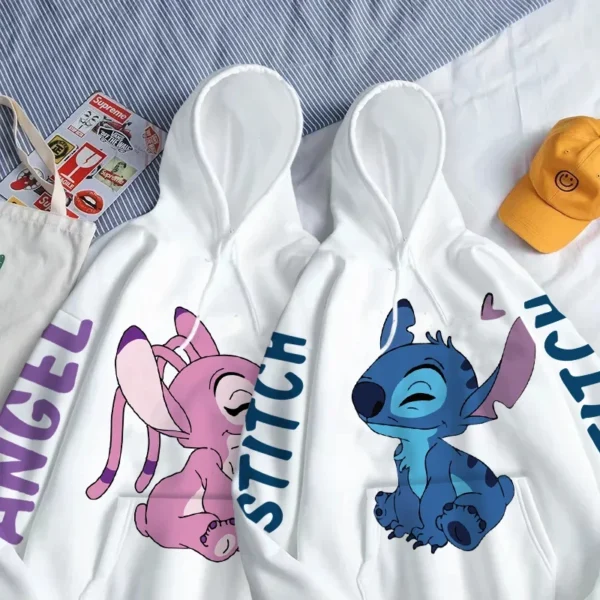 Disney Hoodie Fashion Stitch Angel Monster Letter Cartoon Sweatshirt Pullover Cute Harajuku Unisex Women's Pocket Top 1