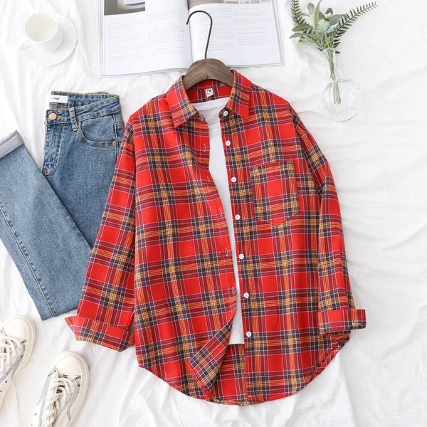 Exquisite Flannel Plaid Shirt Women 2024 New Spring Autumn New Womens Casual Loose Long Sleeve Blouse and Tops Clothes Blusas 4