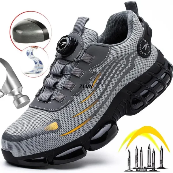 ZLMY Anti-slip Safety Shoes Men Steel Toe Sneaker Puncture Proof Rotary Button Safety Work Boots Man Sport Work Shoes Anti-smash 1