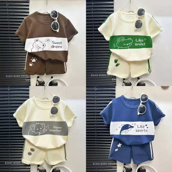 2024 New Kids Short Sleeve Suit Striped Girls Boys Set Summer Tops +short Baby Clothes Children's Wear 3