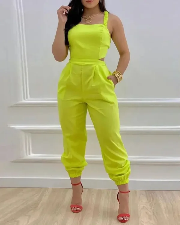 Elegant Women's jumpsuit 2024 Summer Fashion Strap Hollow Sexy Off waist Printed jumpsuit 4