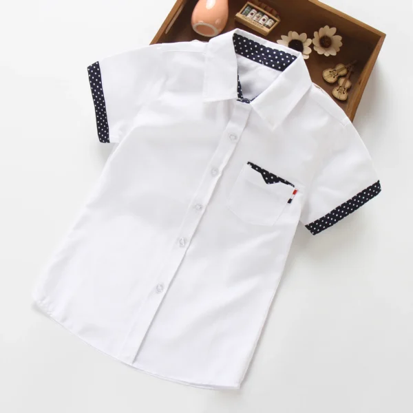 Boys Hot Sale Shirts Children Fashion Solid Cotton Short-sleeved Boys Shirts For 2-14Age kids Blouses clothes Baby Shirts Tops 4