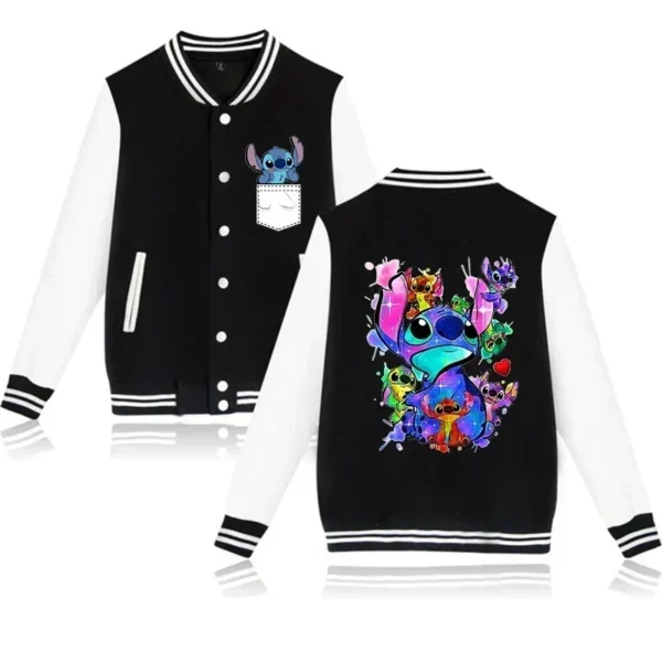 Gothic Y2k Disney Hoodie Lilo Stitch Baseball Jacket Women Sweatshirt Christmas kawaii Jackets Streetwear Loose College Coats 3