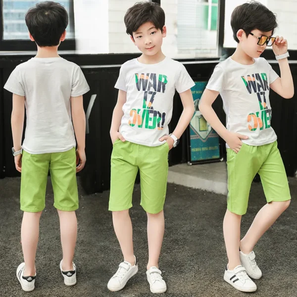 Children clothes Boys Clothing Sets Summer Cotton Teenage Kids  Suit For 4 6 8 10 12 14 Years Short Sleeve Shirt Shorts Set 5