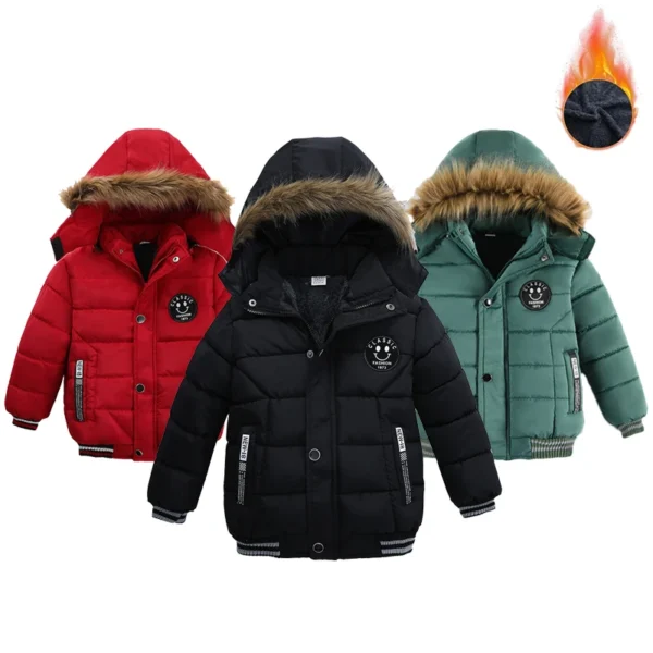 Autumn Winter Boys Jacket New Keep Warm Baby Coat Hooded Zipper Fashion Fur Collar Boys Outerwear 2 3 4 5 6 Years Kids Clothes 1