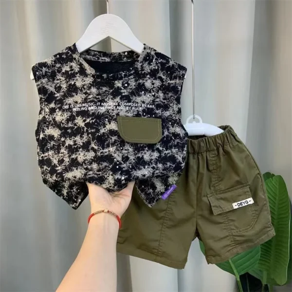 New Boutique Summer Baby Boy Clothes Camouflage Sleeveless Shirt+Shorts 2 Piece Kids 12 3 4 5 6 7 8 Years Sport Outfits 1