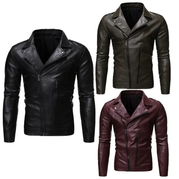 Stylish Lapel Casual Leather Jacket For Men Youth Motorcycle Jacket Korean Trend Pu Leather Vest Autumn/winter Wear Wholesale 3