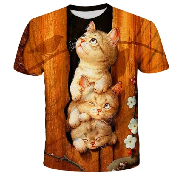 Chlidren Clothes Summer Cool 3D Print Cat T-shirt Boys and Girls Hiphop Tees Tshirts Kids tops 1 3 5 7 8 9 10 11 12 13 14 Years 5