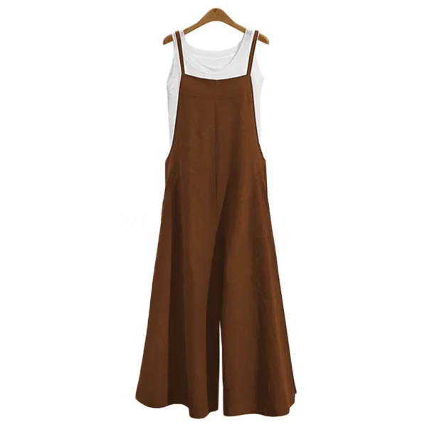 Women Straps Jumpsuit Summer Solid Color Wide Leg Pants Dungaree Bib Overalls Casual Loose Sleeveless Cotton Linen Jumpsuits 5Xl 6