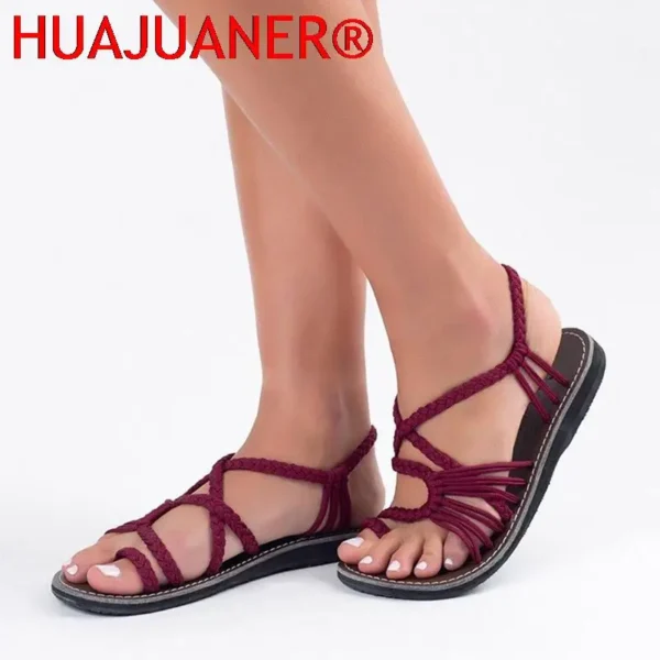 Rome Weaving Women Sandals Open Toe Flats Casual Shoes Summer New Ladies Beach Rope Knot Girls Big Size 35-43 4