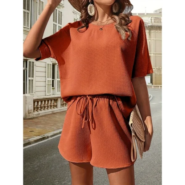 Solid Color Casual Loose Short Pants Sets For Women 2024 Elegant Summer Women's Two Pieces Suit Full Set Female Outfit Clothes 5