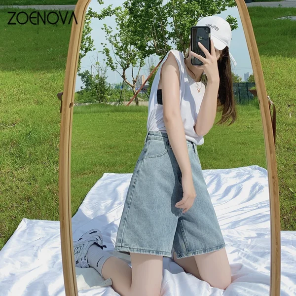 ZOENOVA Harajuku Street Simple Loose Women Jeans 2024 Spring Summer Fashion New Versatile High Waist Knee Length Wide Leg Pants 2