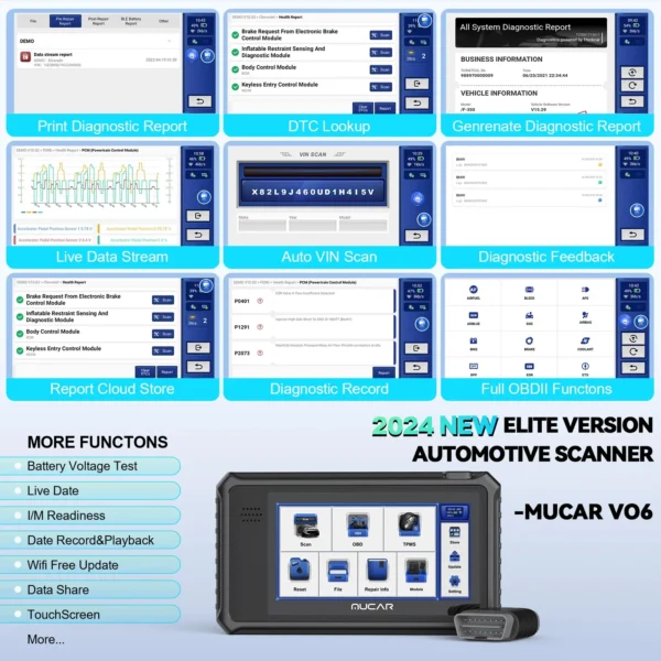 MUCAR VO6 Professional Car Diagnostics Tools Full System 28 Reset ECU Coding Bidirectional Test Erase Error Code OBD2 Scanner 5