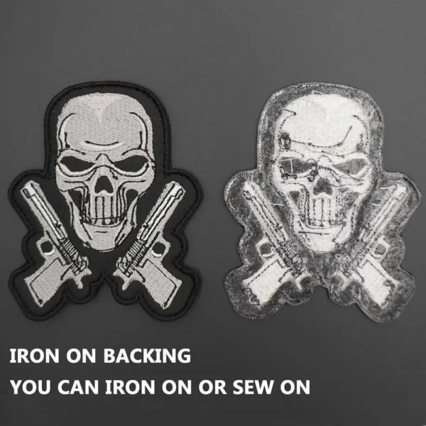 Skull Pistol Tactical Military Morale Patches Embroidery Badge Motorcycle Knight Leather Vest Decoration Accessories Appliques 4