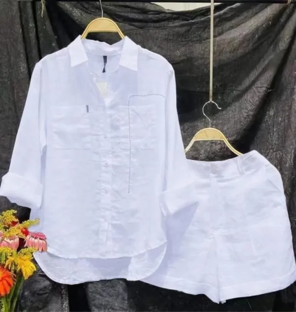 Fashion White 2 Piece Set For Women Long Sleeve Shirt And Shorts Two Piece Suit Women 2024 Summer Loose Casual Home Sets Female 1