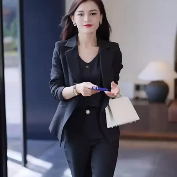 2023 Autumn New Korean Style Slim Fit Jacket Blazer Casual Pencil Pants Two Piece Elegant Women's Pants Set Office Outfits 5