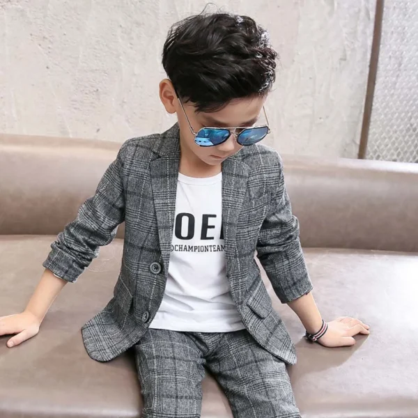 2024 Autumn winter Boys Clothes children Set Plaid Gentleman Top jacket + Pants Outfits Suit Teenager 4 5 6 7 8 9 10 11 12 year 4