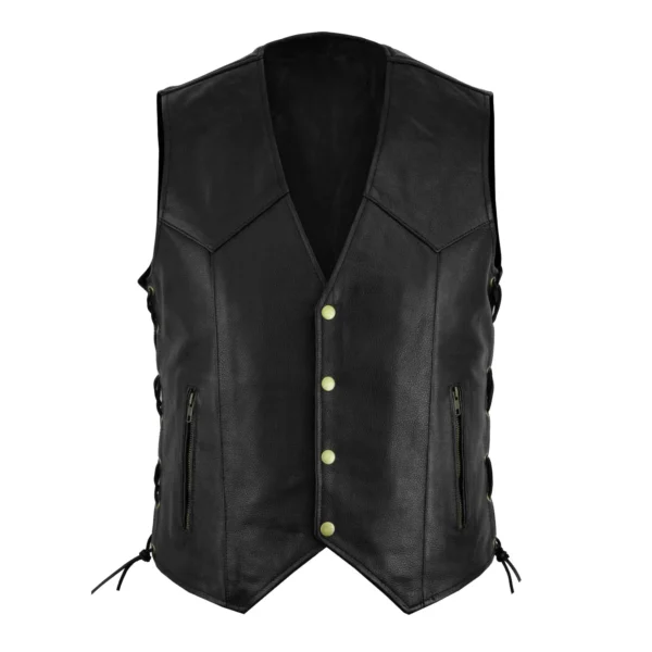 Mens Leather Vest Coats Moto Cycling Punk Style Sleeveless Vest Solid Single Breasted Fashion Vest Coat Zipper Pockets Tops Vest 1