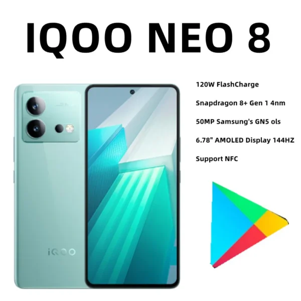 Original New VIVO iQOO Neo 8 5G SmartPhone Snapdragon 8+ Gen 1 50MP Main Camera 6.78 Inch 144Hz 5000mAh Battery 120W OTA NFC 1