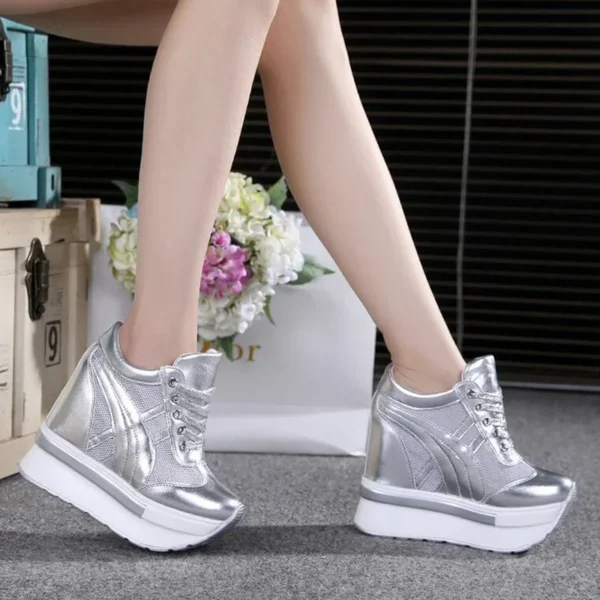 2024 New Classic Women Mesh Platform Sneakers White Shoes 10CM High Heel Wedges Outdoor Breathable Casual Shoes Autumn Round Toe 5