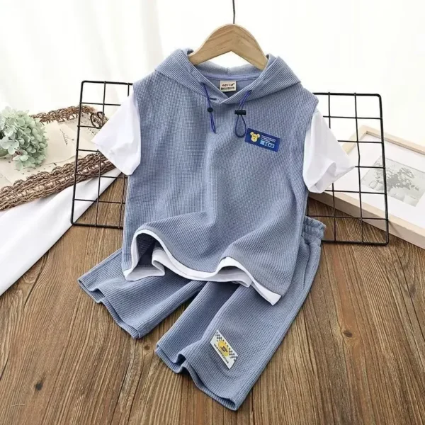 Baby Boy Clothes Set Summer Hoodies T-shirts and Shorts Suit Children Girls Waffle Patchwork Top Bottom 2pcs Outfits Tracksuit 4