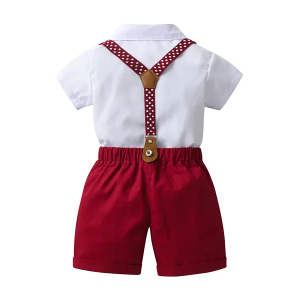 1 2 3 4 5 6 Years Boy Summer Costume Star Print Suspender Set Solid T-shirt Shorts Children Toddler Wedding Suis Kid Cotton Set 2