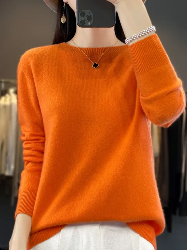 Autumn Winter Women Clothing Pullover New Fashion 100% Merino Wool Sweater Cashmere Tops Basic O-Neck Long Sleeve Knitwear 1