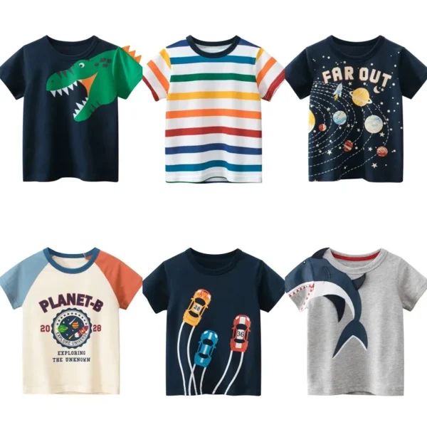 2 3 4 5 6 7 8 9 Years Boys Short Sleeve T-shirts Korean Version Kids Clothing Children Cotton Tees Summer Cartoon Tops 1