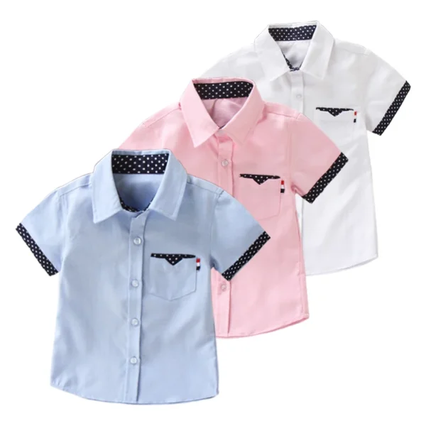 Boys Hot Sale Shirts Children Fashion Solid Cotton Short-sleeved Boys Shirts For 2-14Age kids Blouses clothes Baby Shirts Tops 1