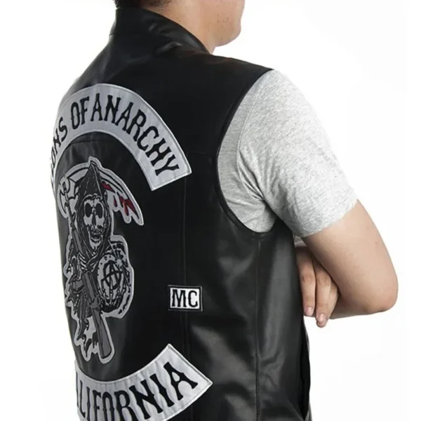 Leather Vest Men Motorcycle Cosplay Costume Sleeveless Jacket Sons An Embroidery Rock Punk PU Vest V Neck 4