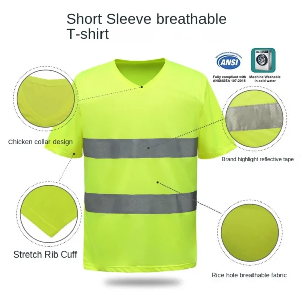 Summer short-sleeved all-polyester breathable V-collar traffic warning clothing site manufacturers custom reflective clothing 3