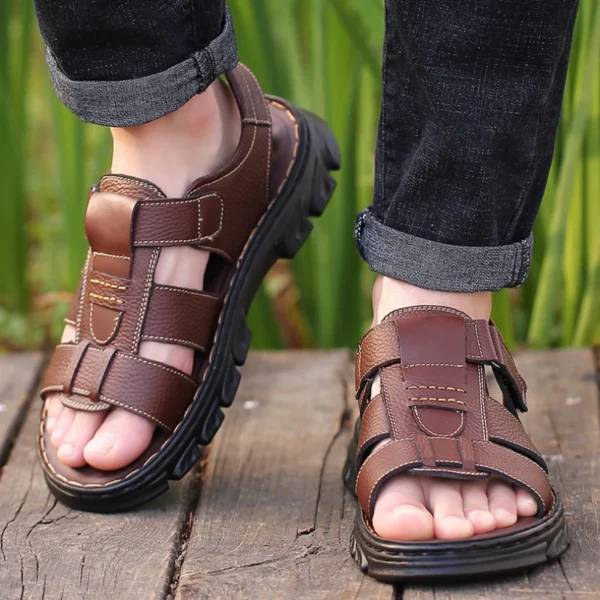 Sandals Men's New Beach Shoes Cowhide Slippers Outdoor Non-Slip Thick Soled Genuine Leather Sandals Summer Sandals Men's 2024 3