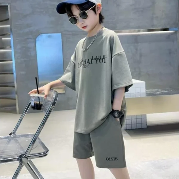 Kids Boutique Clothes Boys Summer Letter Pullover T-Shirt & Shorts 2 Pieces Suit Teenage Boy Sport Outfit Gym Tracksuit 6-16y 5