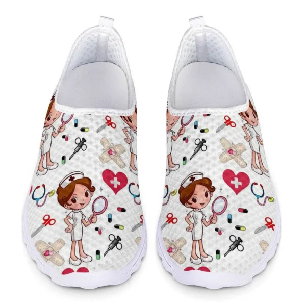 New Cartoon Nurse Doctor Print Women Sneakers Slip on Light Mesh Shoes Summer Breathable Flats Shoes Zapatos Planos 1