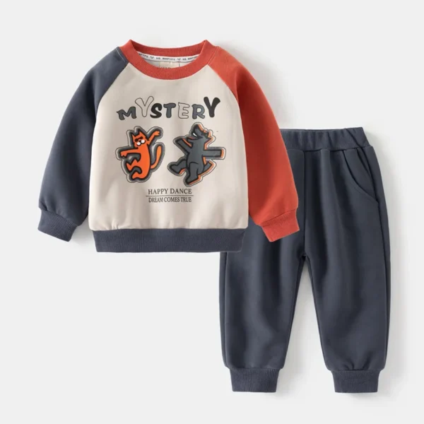 Autumn Toddler Boy 2PCS Clothes Set Cotton Thicken Spliced Shark Sweatshirt Letter Warm Jogger Pant Baby Boy Outfit Kid Boy Suit 4