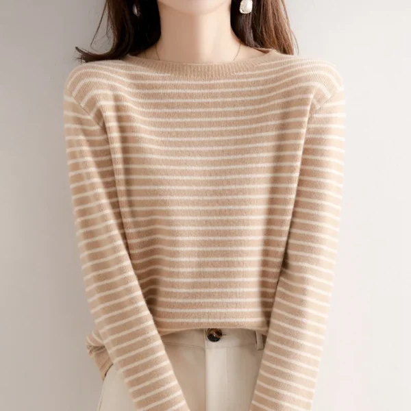 Women O-Neck Striped Sweater Harajuku Winter Retro Women's Thick Slim Stretch Warm Tops 2022 Autumn Knitted Pullover 3